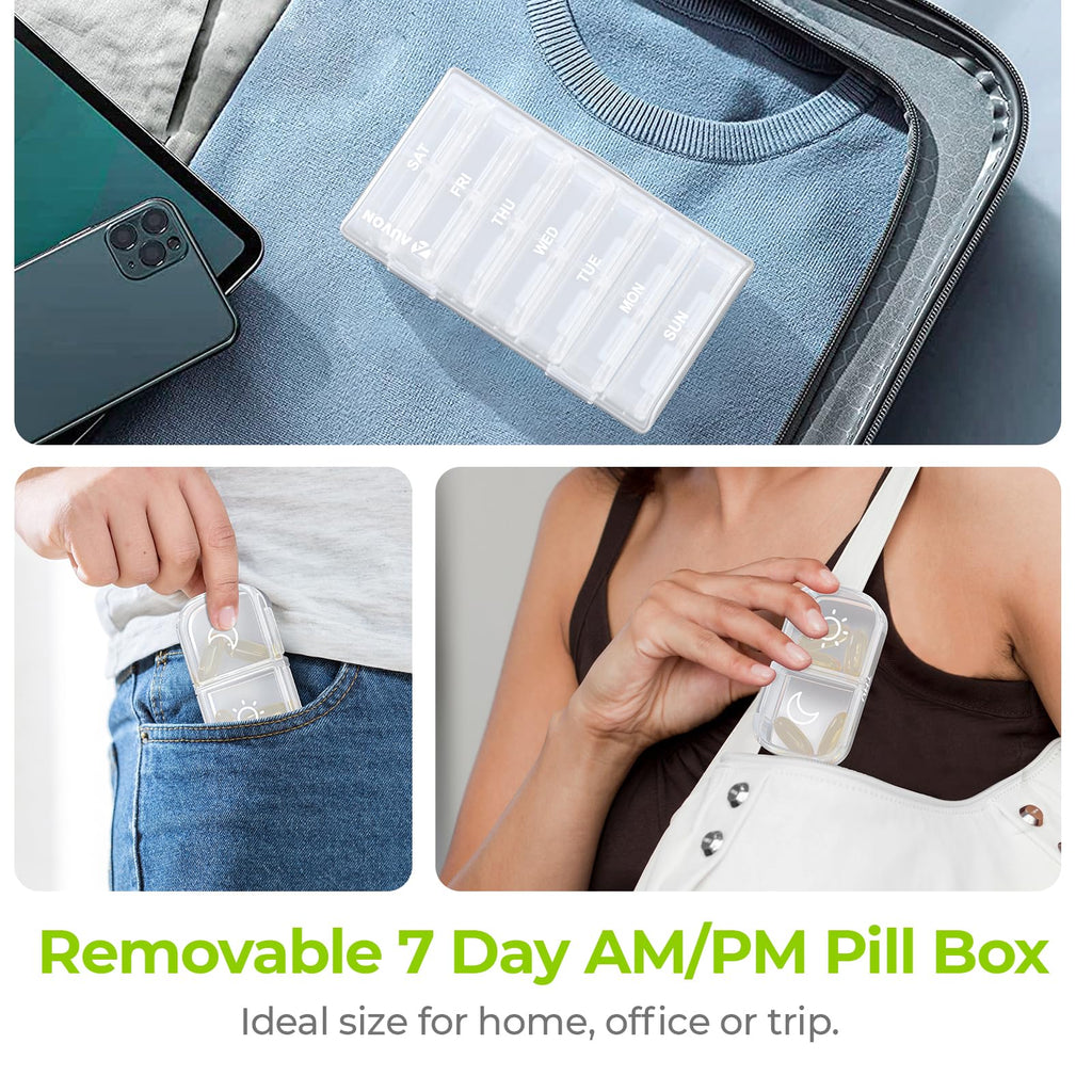 AUVON XL Weekly Pill Organizer 2 Times a Day, Pill Box 7 Day with One-Side Large Openings for Easy to Use, White AM PM Pill Case for Medication, Vitamins, Fish Oils, Supplements