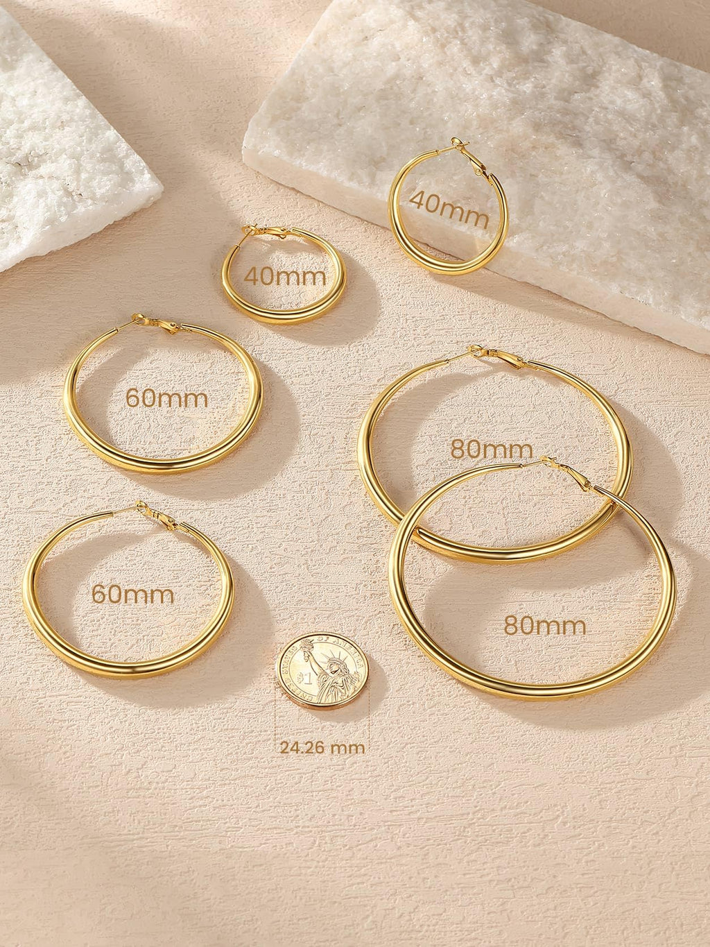 KeyStyle Large Gold Hoop Earrings for Women,5 mm Thick Big Hoop Earrings