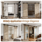 CCJH 9FT Sliding Barn Door Hardware Kit, Heavy Duty, Smoothly and Silently, Easy to Install, Fit 27" Width Double Door Panel, I Shaped Hangers Black