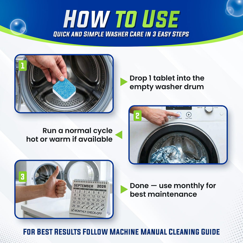 True Fresh Washing Machine Cleaner Tablets 25 Pack for Front Load, Top Load & HE Washers, Helps Remove Odor-Causing Residue, Limescale & Grime, Deep Cleans Drum, Pump, Valve & Hoses, Septic Safe