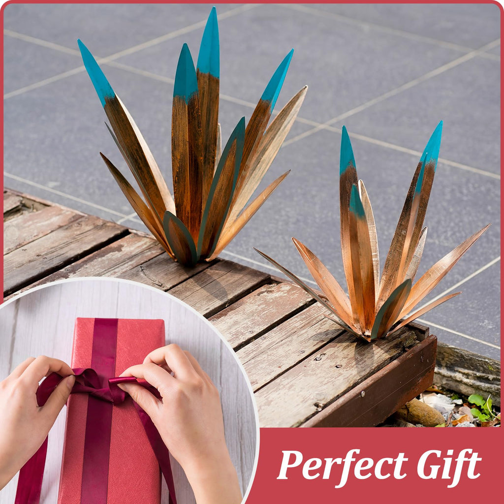 Tequila Rustic Sculpture, 2Pack DIY Rustic Hand Painted Metal Agave, Metal Agave Plant Home Decor, Garden Yard Sculpture Lawn Home Art Decoration Statue, Garden Ornaments Outdoor Decor (Small)