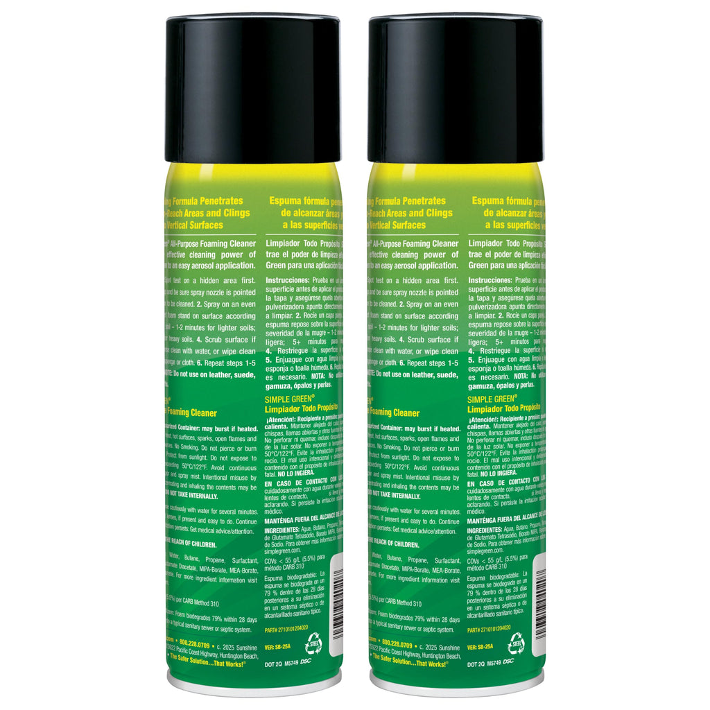 Simple Green All-Purpose Foaming Aerosol Cleaner, All-Purpose Cleaning and Degreasing, 20 Oz (Pack of 2)