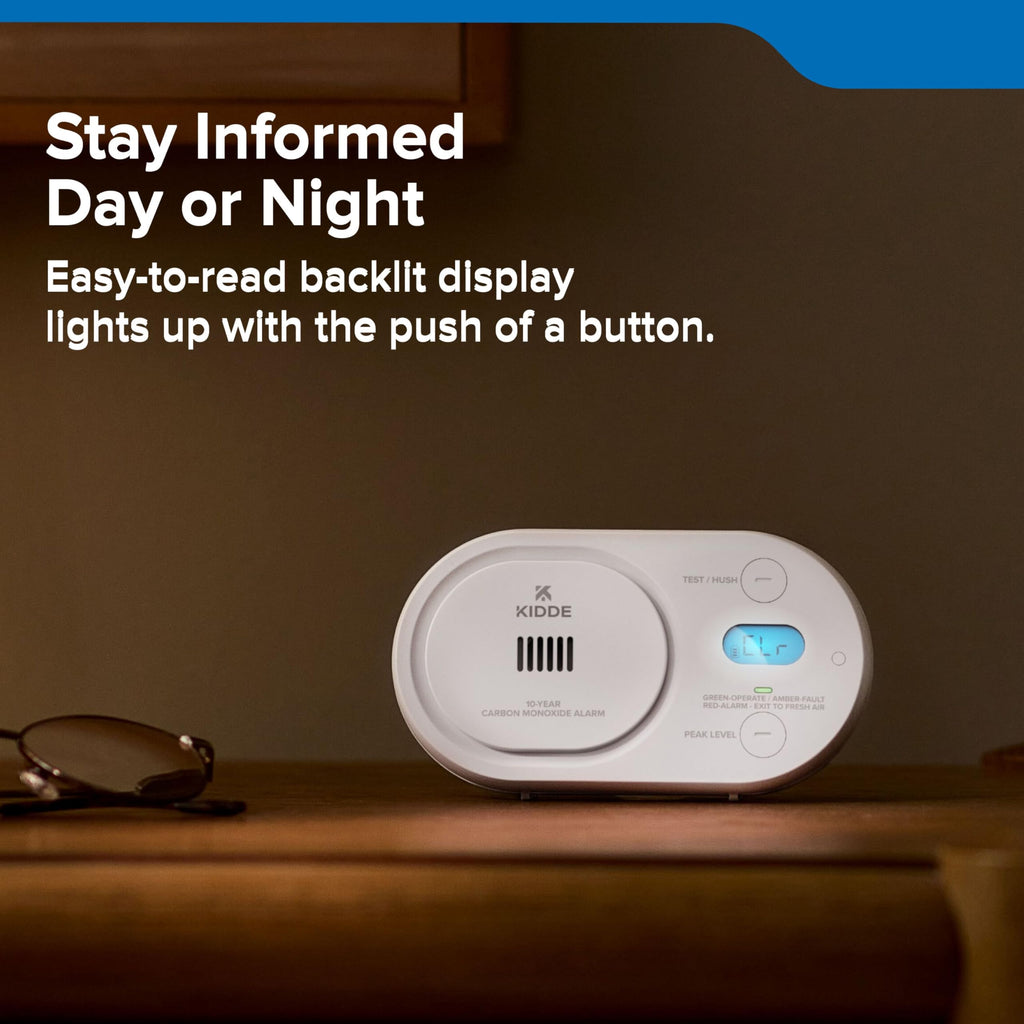 Kidde Carbon Monoxide Detector, 10-Year Battery, Detects Low-Level CO, Digital Backlit Display, LED Status Indicators, 85 dB Alarm, 5th Edition, COBDL10