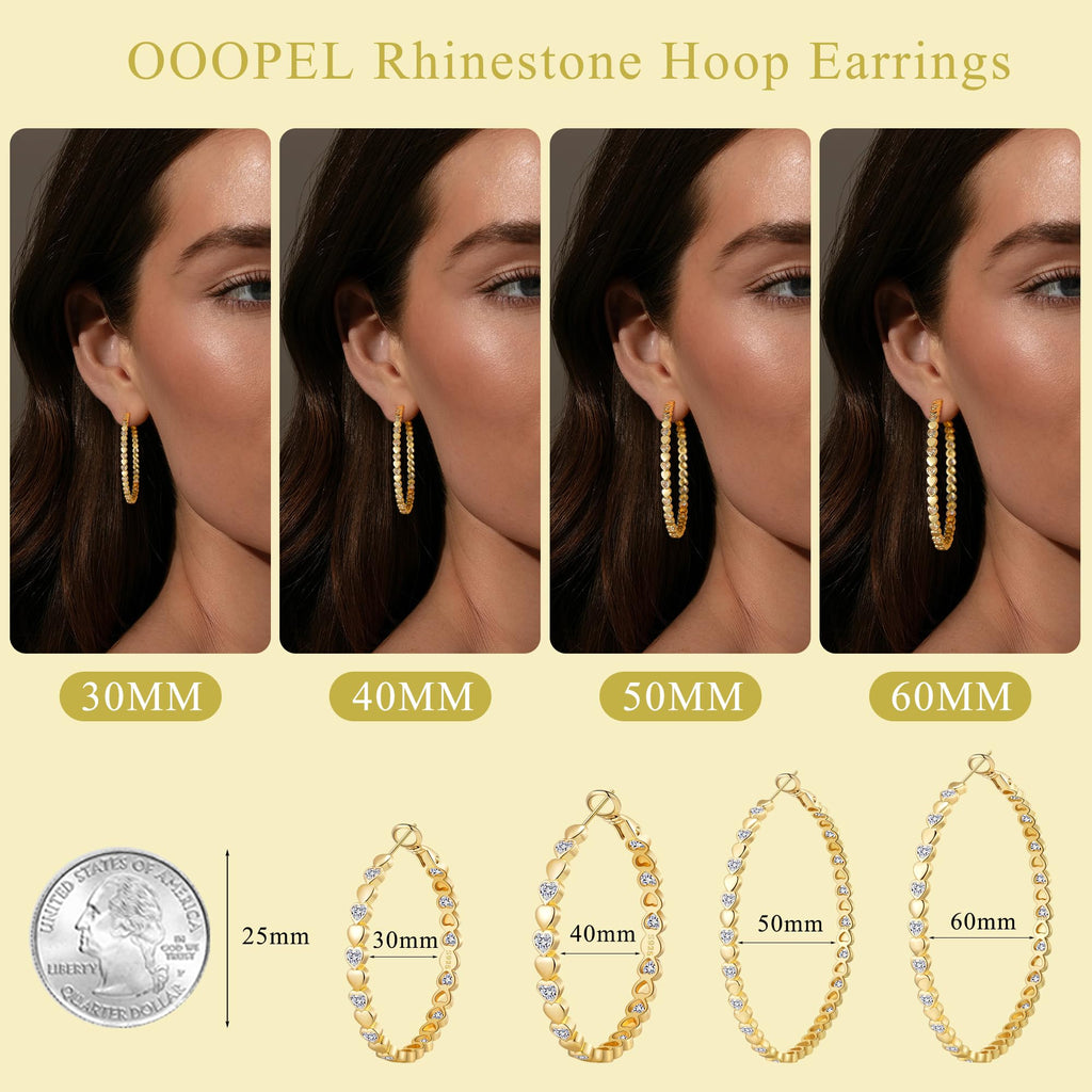 OOOPEL Gold Hoops Earrings for Women Sparkling 14k Gold Plated Rhinestone Hoop Earring for Womens Cubic Zirconia Jewelry Gift Large Hoop Earrings for Women