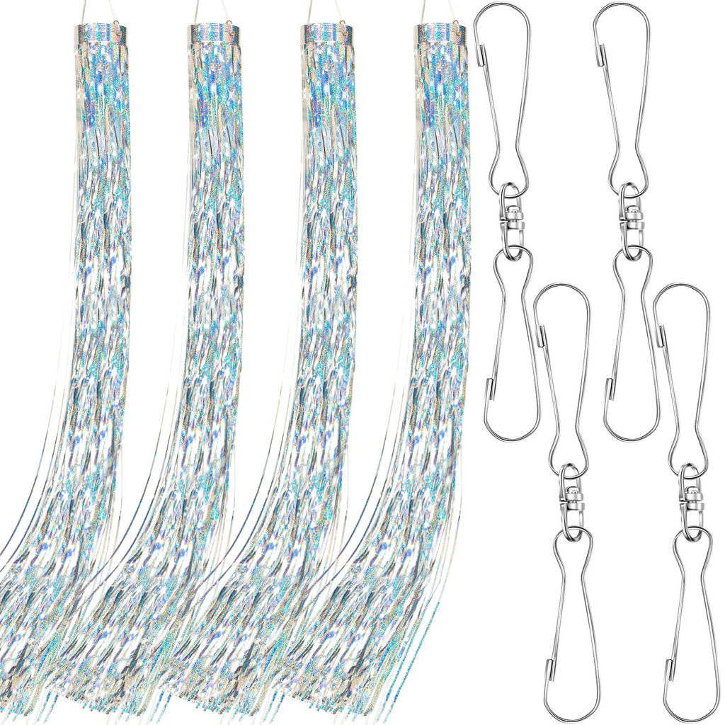 Lewtemi 4 Pcs Bird Scarer Windsock Wind Socks Outdoor Heavy Duty Outdoor Heavy Duty Holographic Silver Windsock with Rotating Hook for Outside Patio Garden Yard Spinners Hanging Decoration (Silver)
