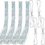 Lewtemi 4 Pcs Bird Scarer Windsock Wind Socks Outdoor Heavy Duty Outdoor Heavy Duty Holographic Silver Windsock with Rotating Hook for Outside Patio Garden Yard Spinners Hanging Decoration (Silver)