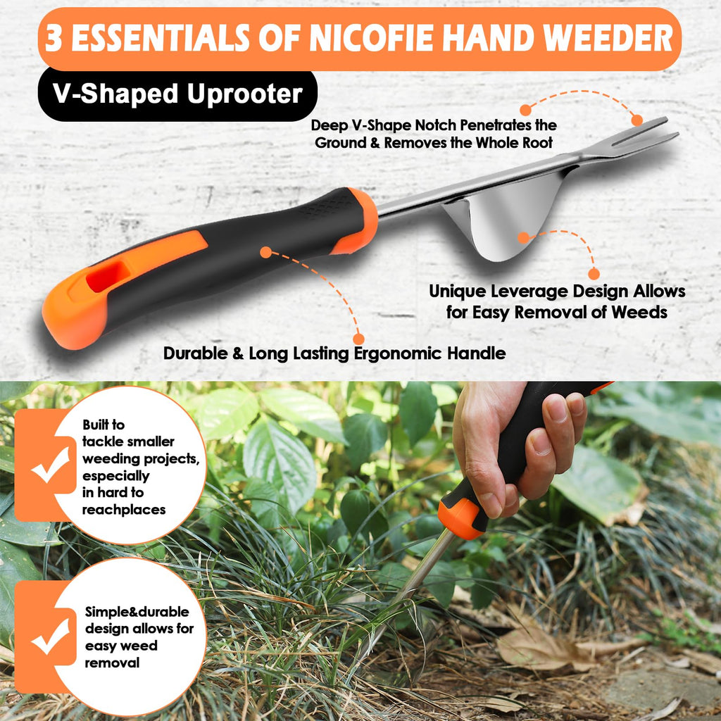Nicofie 2025 Hand Weeder Tool, Rubber Handle Manual Weeder Puller Tool, Uprooting Weeding Tools, Crack Weeder Crevice, 4 Teeth Weeding Tool, Weeding Artifact Tool for Gardening (2 Pcs)