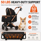PAWPUBBY 6-in-1 Pet Stroller for Medium Dogs up to 50 lbs, Luxury Black & Gold Dog Stroller with Detachable Carrier, Foldable Travel Cat Stroller, Removable Pet Car Seat, 360° Rotating Wheels