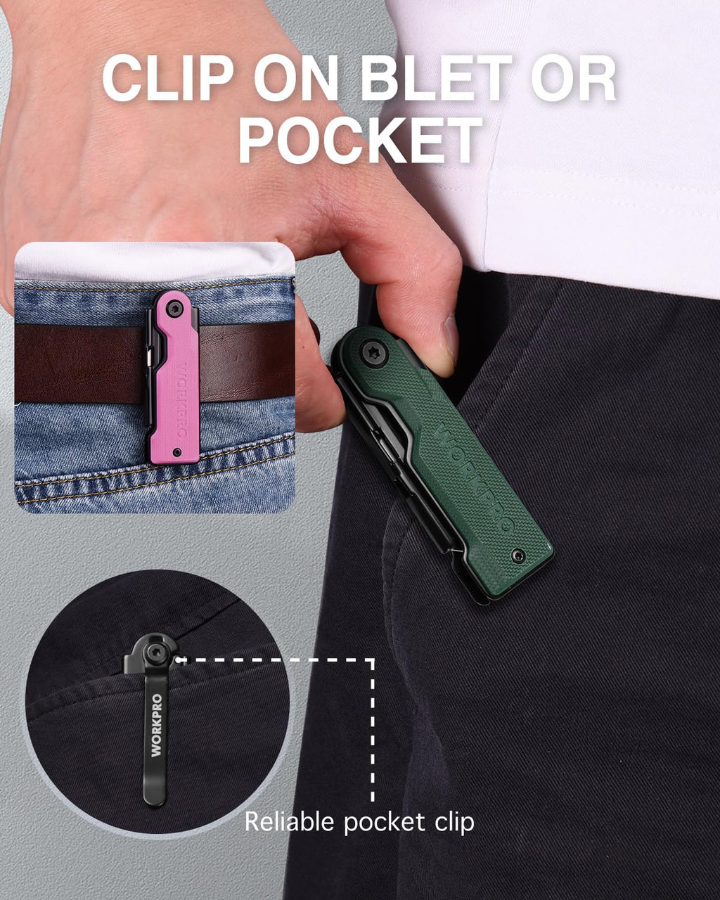 WORKPRO 3-Pack Folding Utility Knife Set, G10 Handle Box Cutter with 10 Extra SK5 Blades, Quick-Change Razor Knife with Belt Clip, EDC Utility Knife for DIY, Office, Home – Multicolor