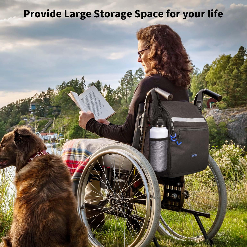 ZHCHG Wheelchair Bags, Wheelchair Backpack with Cup Holder, Wheelchair Bags to Hang on Back, Electric Wheel Chair Accessories, Large Storage Bag for Walker Rollator