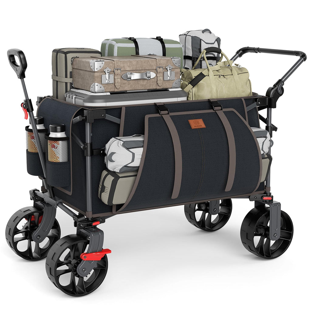 EVER ADVANCED Folding Push Wagon with Brakes, Portable Shopping Cart