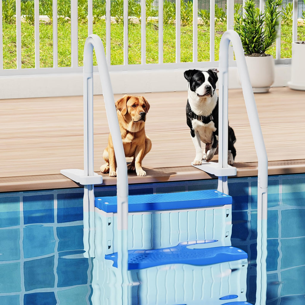 VINGLI Pool Ladder Heavy-Duty Safety Step for Above Ground Pools Stair Entry System with Handrails, White and Grey (White & Blue, 4 Steps)