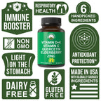 Peak Performance Immune Support Supplement - 6 Top Ingredients Vitamin D3 K2, Vitamin C, Elderberry, Zinc, Quercetin - Includes 5000 IU Vitamin D - Immunity Capsules - Supplements for Women and Men