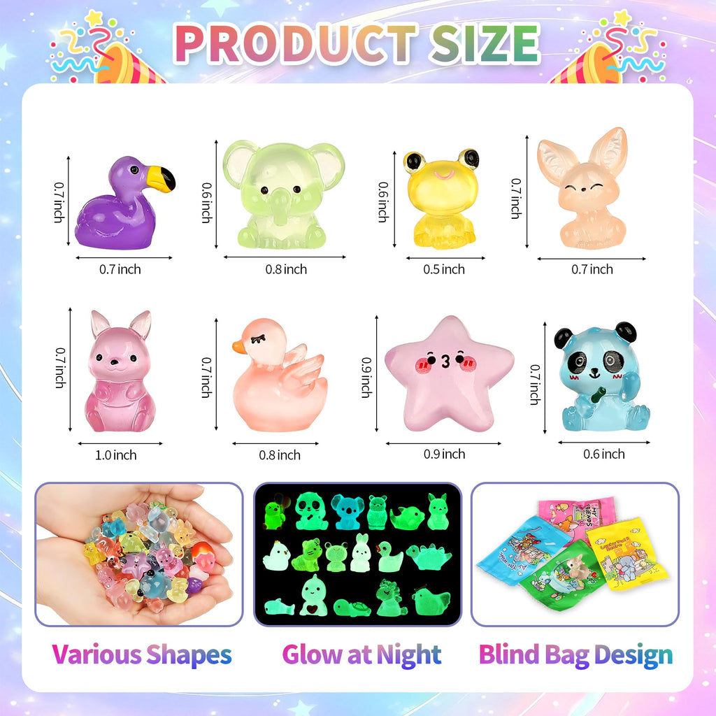 EKisemio 120Pcs Mini Resin Animals Blind Bags, Glow Mystery Figures Bags