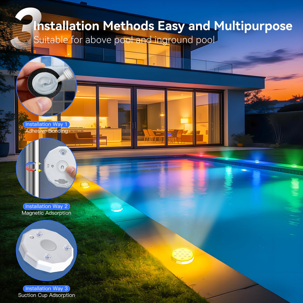 Ollny Pool Lights with Remote, Rechargeable Submersible LED Lights 3000mAh Battery, 16 Colors Changing IP67 Waterproof LED Puck Lights for Above Ground Pools, Inground Pool, Ponds, Hot Tubs 4 Pack