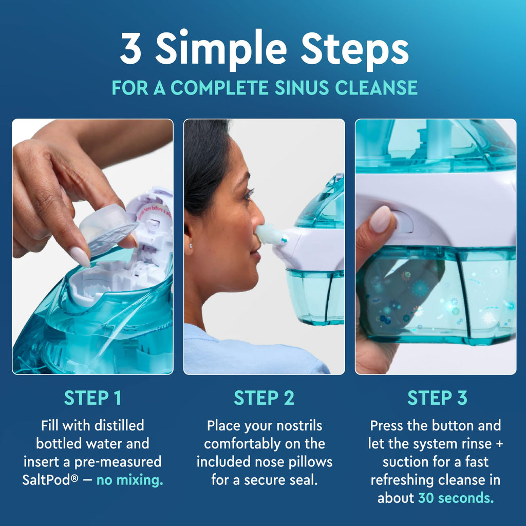 Navage® Nasal Irrigation System Deluxe Bundle, Nose Cleaner for Congestion Relief w/ 30 SaltPods, Storage Caddy, Black Travel Bag & Batteries ($137 Value). Sinus Rinse for Clinically Proven Benefits