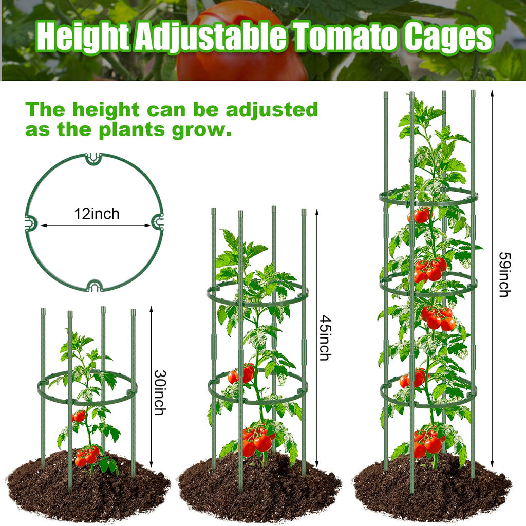 POILKMNI 3 Pack Tomato Cage for Garden - 59'' Tall Plant Support Heavy-Duty Tomato Trellis, Adjustable Garden Trellis for Climbing Plants Vines Vegetables Flowers Cucumber Peony Plant Cage