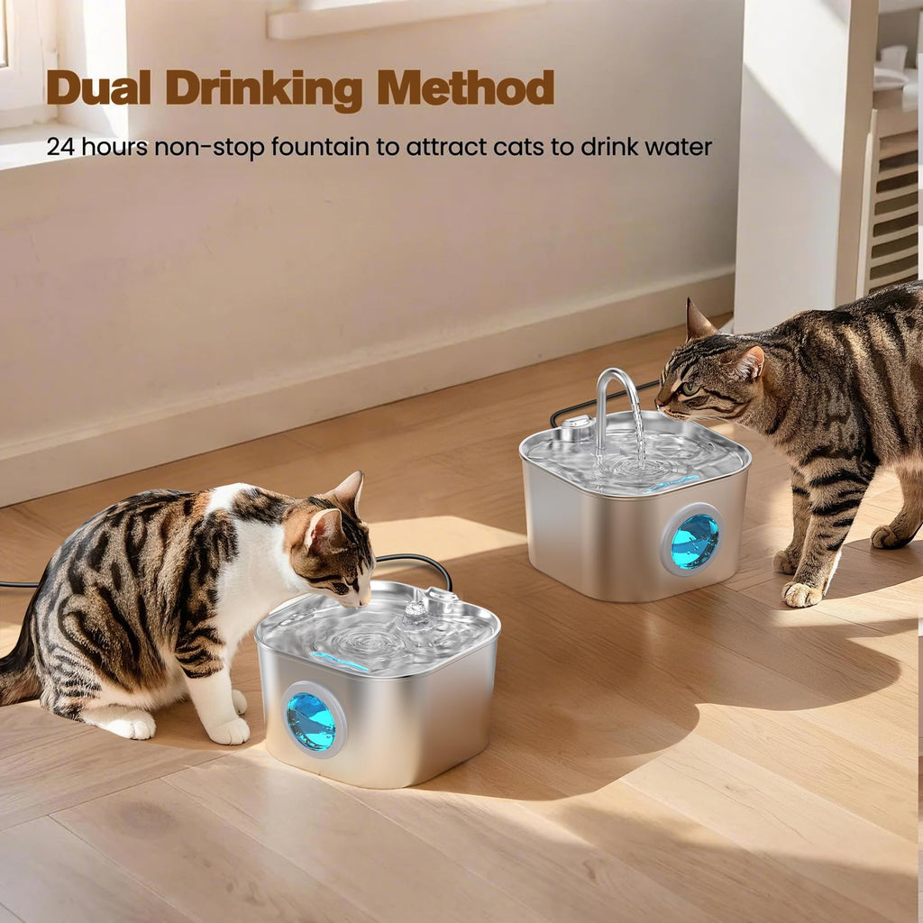 Cat Water Fountain Stainless Steel: Pet Fountains for Cats/Dog Indoor 74oz
