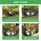 2 Pack Worm Composter Worm Bin, Stainless Steel Inground Compost Bin with Handle, Metal Worm Composting System for Kitchen Food Waste Recycling, Outdoor Garden Vermicomposting Bin w/Lid, Easy Install