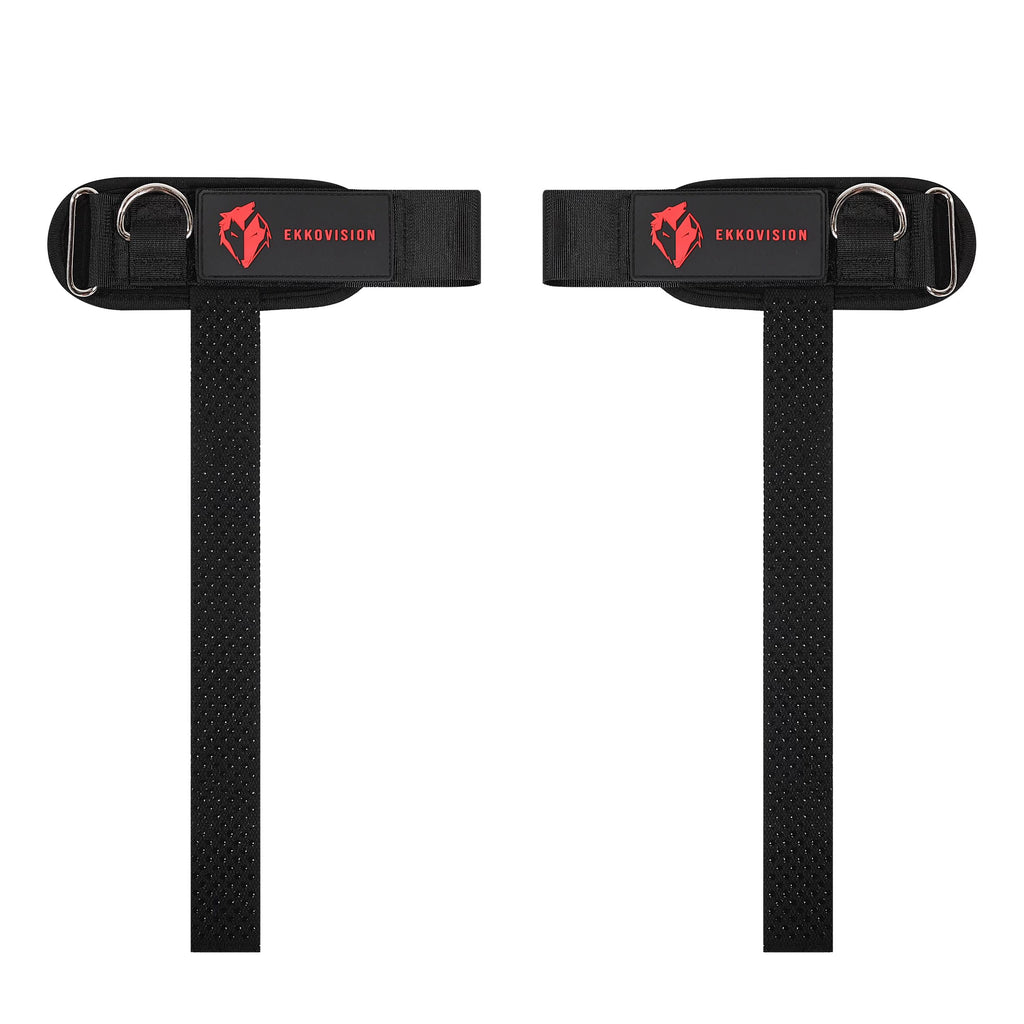 Ekkovision Weight Lifting Straps, Cuffed D Ring, Phase 3 Logo, Black