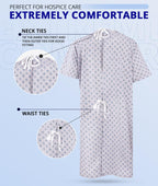 Unisex Hospital Gowns Back-Tie Patient Gowns, Blue Red Diamond, Pack of 6