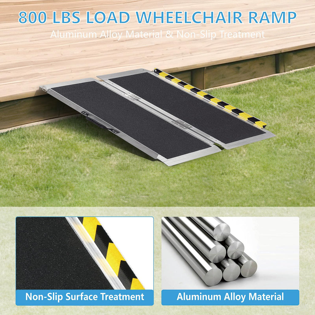 3FT Portable Wheelchair Ramp, Non-Slip Aluminum Folding Handicap Ramp, 800 LBS Capacity Door Threshold Ramps for Home Steps, Scooter Ramp for Car, Doorways, Curbs, Stairs, Cart, Wheel Chair Steps