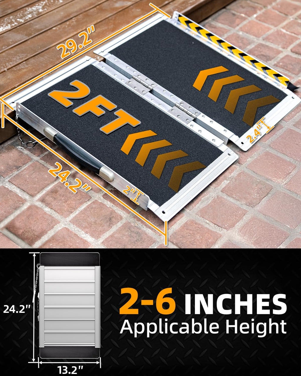 VNN Portable Wheelchair Ramp 2FT, Non-Slip Aluminum Ramps for Wheelchairs for Home, Handicap Wheelchair Ramps for Home Steps, Aluminum Loading Dock Plates