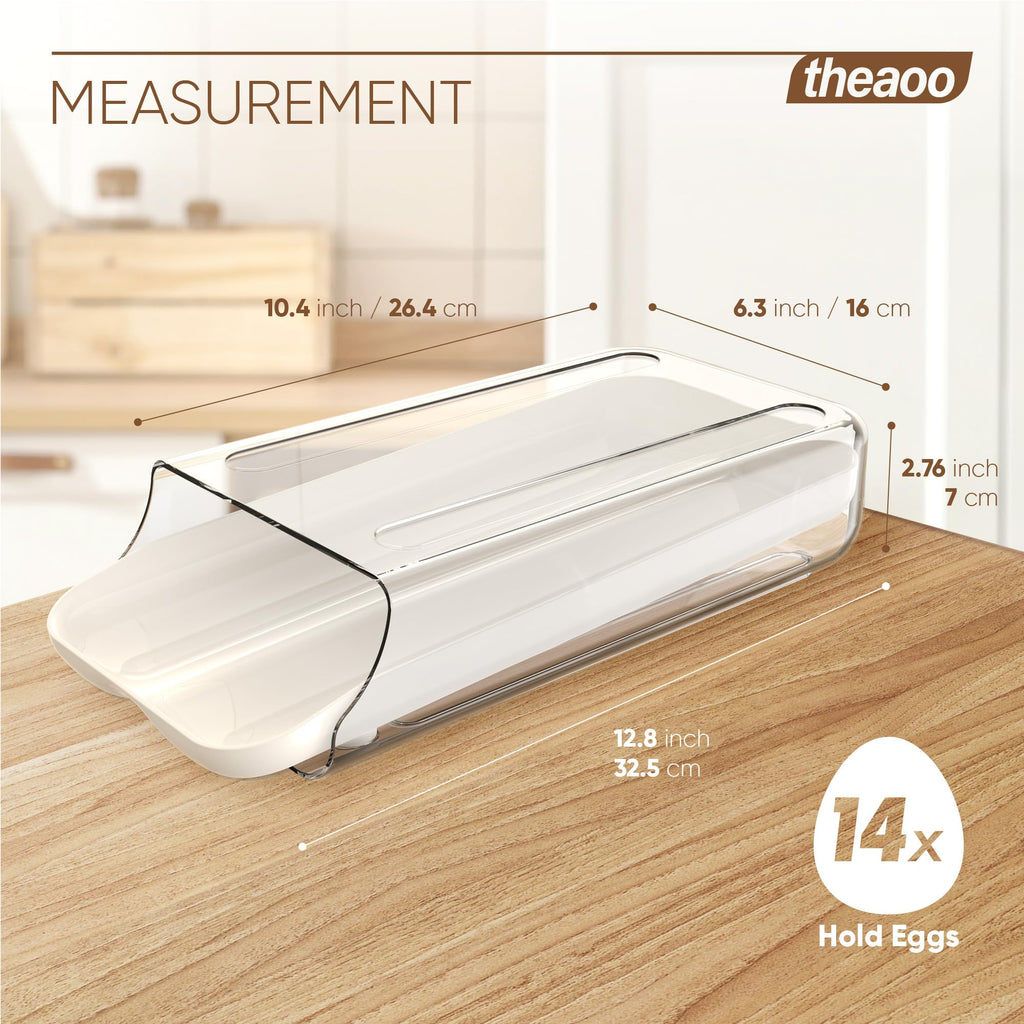 theaoo Egg Holder for Fridge, Automatic Rolling Egg Container for Refrigerator, Clear Plastic Egg Dispenser, Stackable Eggs Organizer with Quick Removable inner Tray For Organizers and Storage, 1 Pack