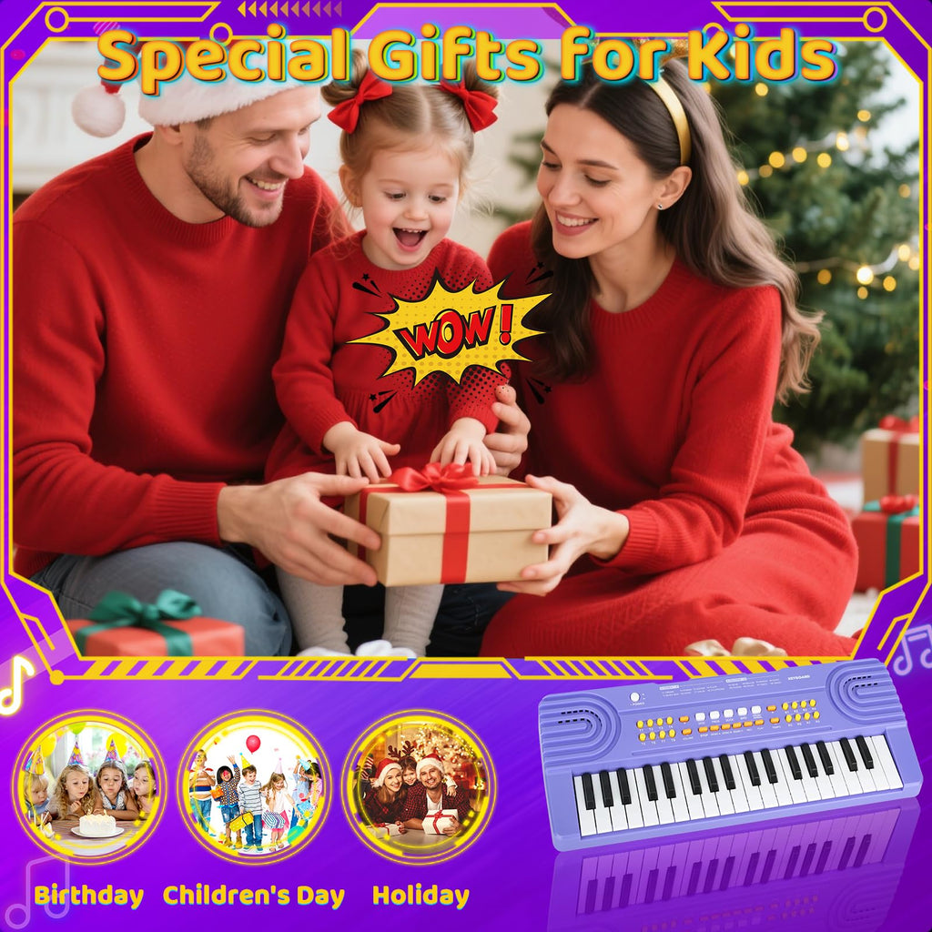 Kids Piano Keyboard Toy for 4 Year Old Girl Birthday Gift 37 Key Purple Pianos with Microphone Toddler First Music Instrument Toys for 3 4 5 6 7 Year Old Boys Girls Gifts
