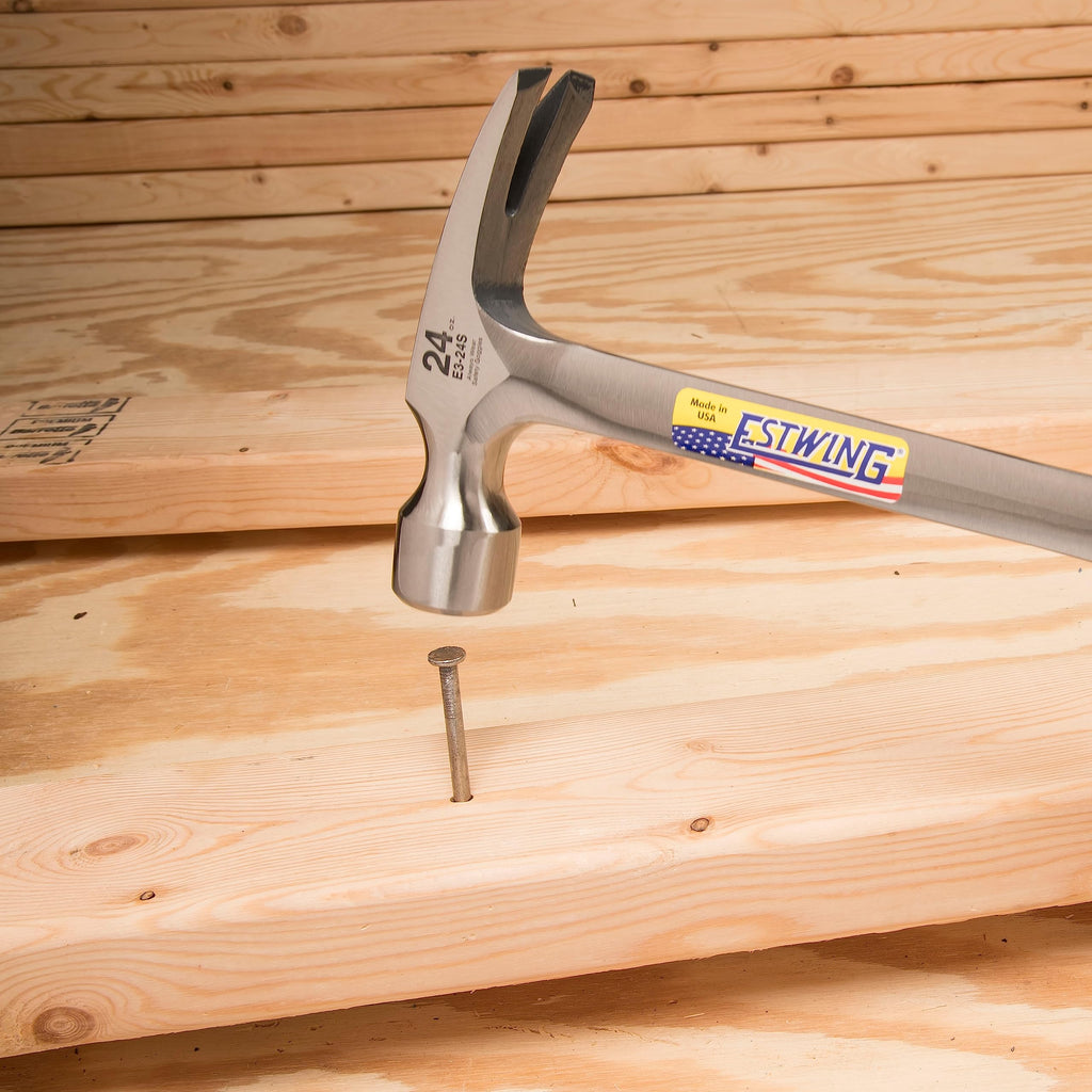 ESTWING Framing Hammer - 24 oz USA Made Long Handle Straight Rip Claw Hammer with Smooth Face & Shock Reduction Grip - E3-24S