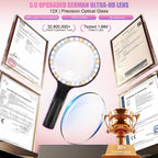 5.0 Upgraded Magnifying Glass Hand Free【12X German Ultra-HD Lens】【Cloud Sponge Neck Protection】 3 Smart Mode Light, All-Purpose Magnifying for Reading, Cross Stitch, Craft Seniors Use (Black)