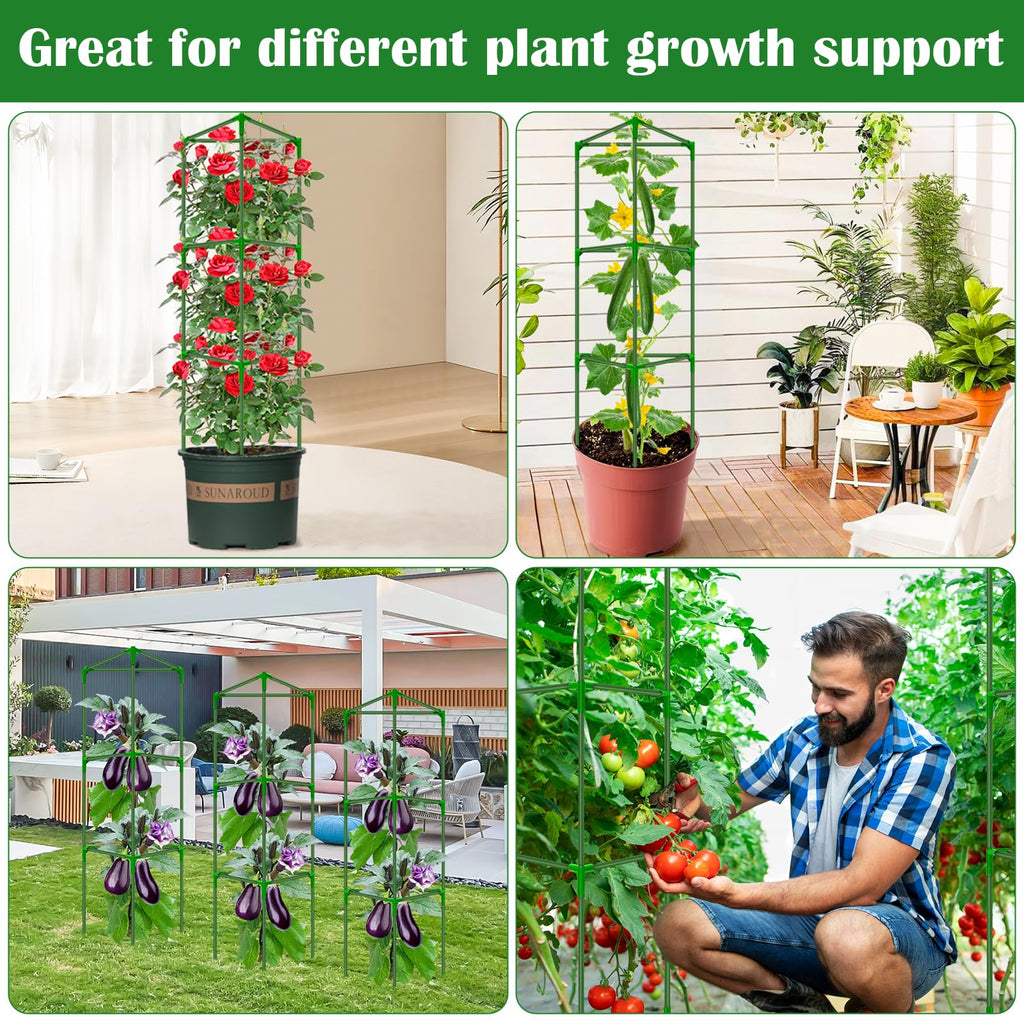 3 Packs Fiberglass Tomato Cages for Garden, 56 Inch Tall Tomato Plant Support, Adjustable Tomatoes Stakes Plant Climbing Trellis for Garden Vegetables Fruits, Tomatoes Support Cages with Clips