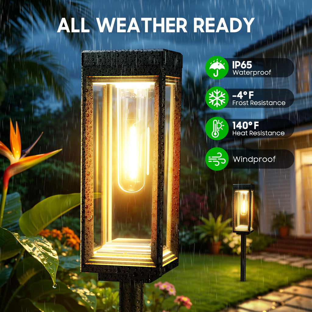 VICOUP 4 Pack Tall Solar Pathway Lights Outdoor, Bright Solar Powered Garden Lights Waterproof, Auto On/Off, Up to 15Hrs Outdoor Light for Path Yard Walkway Driveway Patio Lawn Decor Landscape