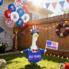 MOVINPE 4th of July Porch Goose Outfit, 250th Anniversary Patriotic Costume Set for 23'' Lawn Goose Statues – Door Sign, Dress Coat, Top Hat, Fake Beard, Flags & Balloons Uncle Sam Lawn Decor