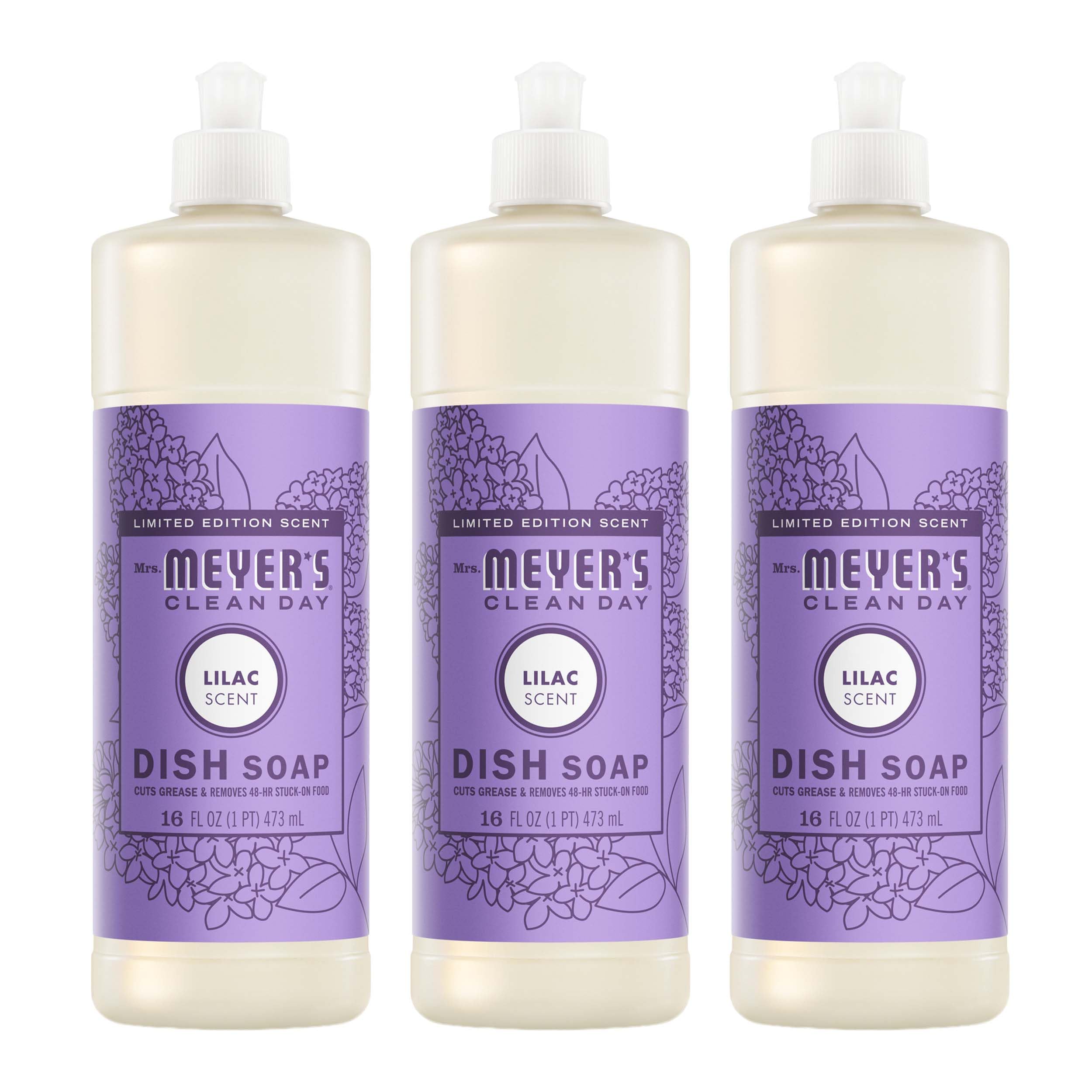 MRS. MEYER'S CLEAN DAY Liquid Dish Soap, Lilac Scent, 16 Ounce Bottle (Pack of 3)