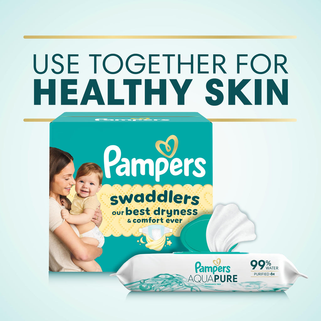 Pampers Aqua Pure Baby Wipes, Unscented, Fragrance Free, 99% Water, Water Based, Multi-Use, 896 Wipes Total (16X Flip-Top Packs)