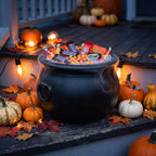 Union Products Black 16 Inch Spooky Witch Cauldron for Indoor and Outdoor Halloween Decoration and Trick or Treat Candy Container, Black