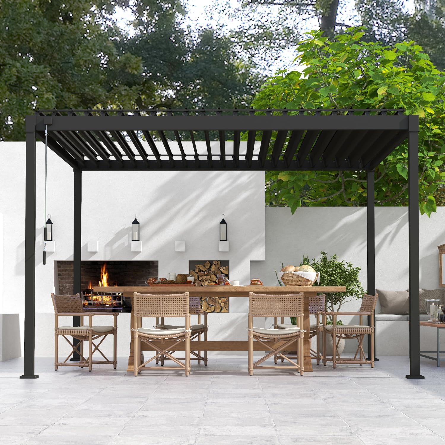 MIRADOR 80S Louvered Pergola 10' x 12', Modern Style with Adjustable Louvers and Integrated Drainage System for Deck Garden Yard, Easy Installation, Charcoal