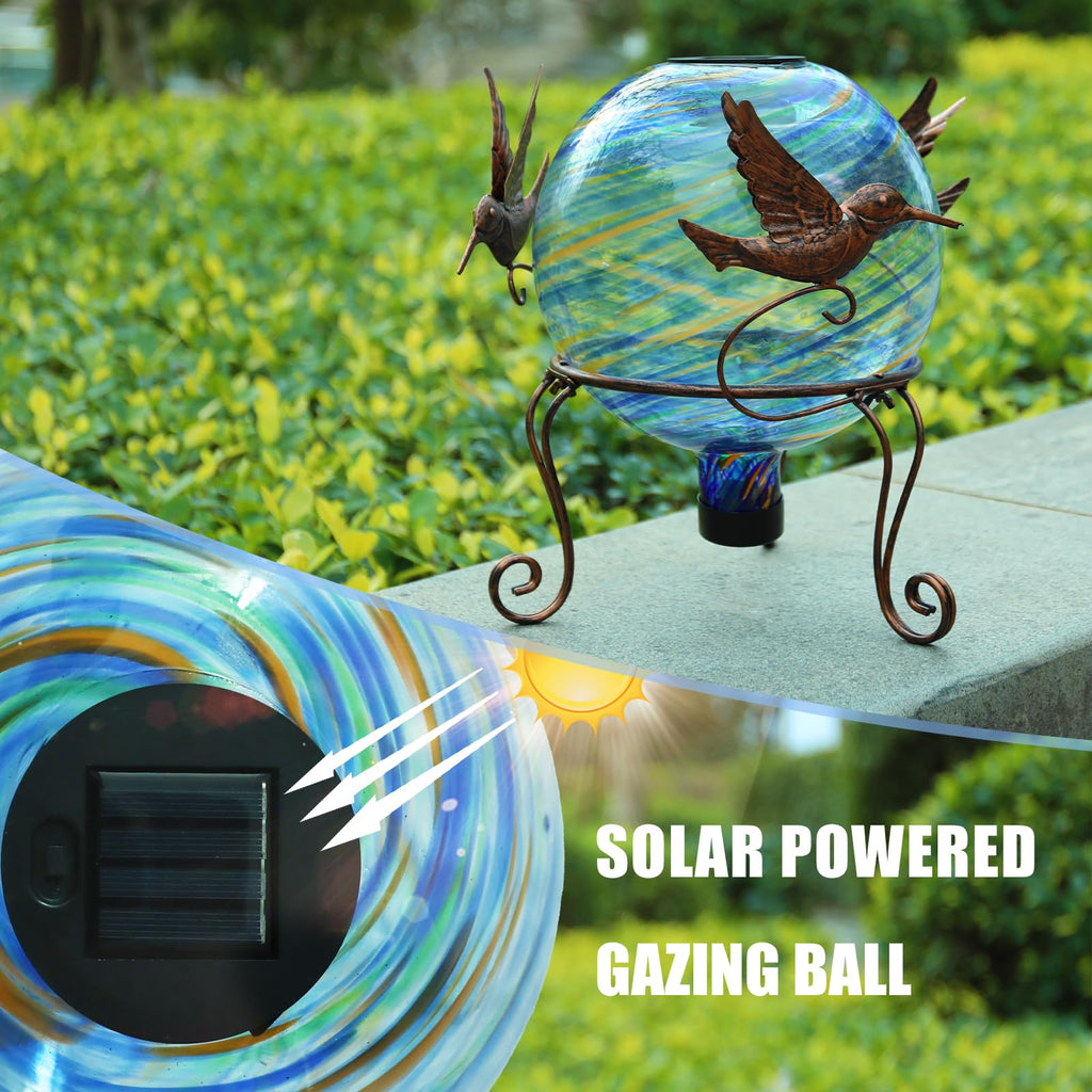 Solar Gazing Ball Glass Reflective Garden Globe for Outdoor Lawn Decor, 10"