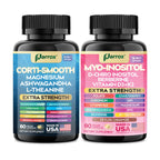 Parrox Cortisol & Myo-Inositol Supplement Bundle, Soothe & Smooth Bundle, 13-in-1 Cortisol Balance, Magnesium, Ashwagandha, L-Theanine, D-Chiro Inositol, Folate, Berberine, Chasteberry (150 Capsules)