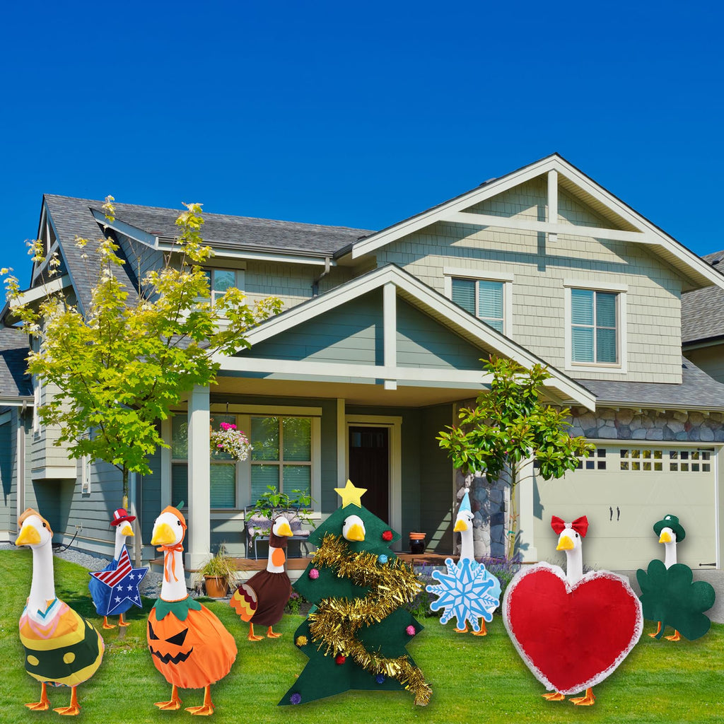 CAMDUCK 8 Set Holiday Porch Goose Outfits Clothes for 23 Inch Lawn Goose, All Season Decorative Goose Costume, Outdoor Porch Yard Garden Patio Geese Clothes Decoration