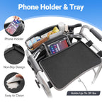 Ytonet Walker Basket with Tray, Detachable Walker Tray for Folding Walkers, Large Capacity Storage Basket with Phone and Crutch Holder, Water-Resistant Non-slip Walkers Accessories for Seniors (Black)