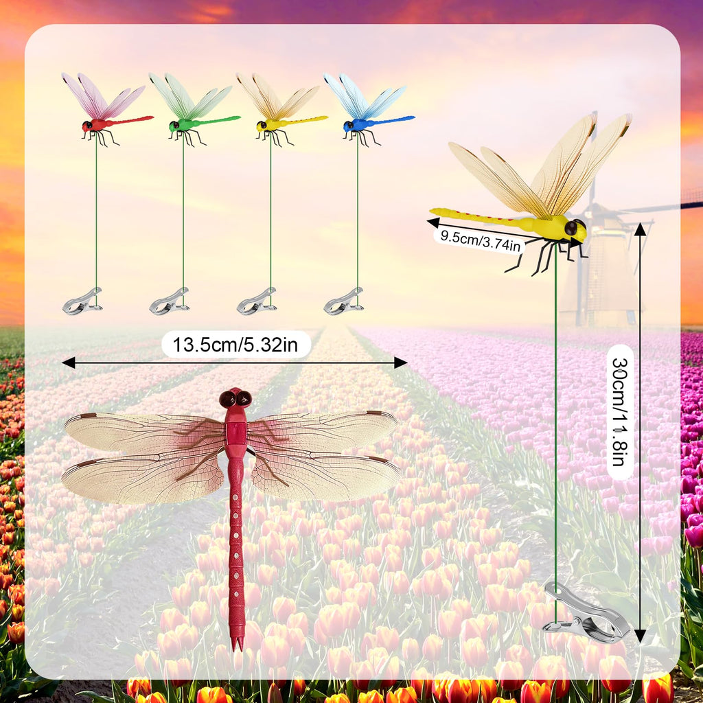 Tolego Dragon Fly Clips for Bugs Repel Lent - Lifelike Outdoor Decorative Dragonflies for Patio, Porch, Plants, Yard and Backpack, Waterproof Summer Garden Ornaments