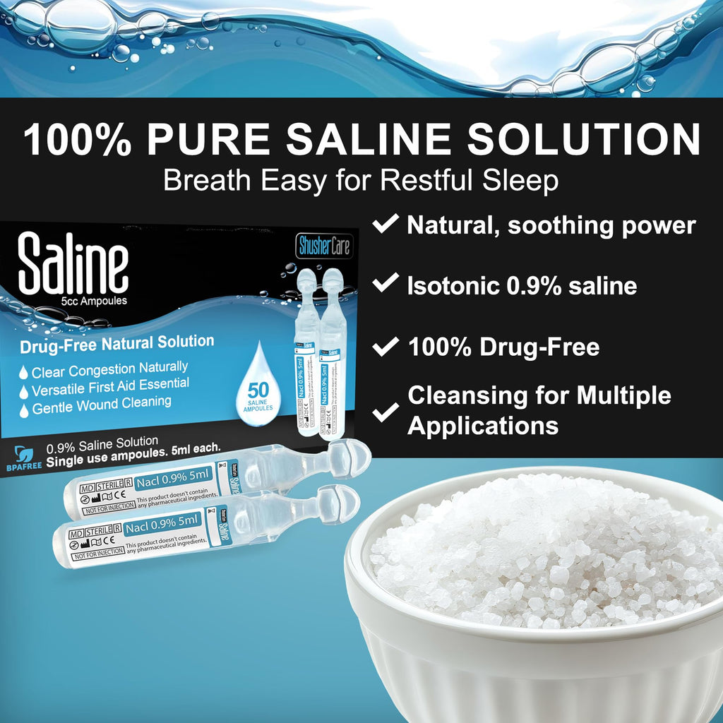 Saline Ampoules - Saline Solution, Sodium Chloride 0.9%, Nasal Cleanse for Babies, Kids, & Adults, Sterile Nasal Care, Wound Cleansing - 50 Count (5ml Each)