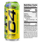 C4 Performance Energy Drink, Zero Sugar, Jolly Rancher Green Apple, 12pk