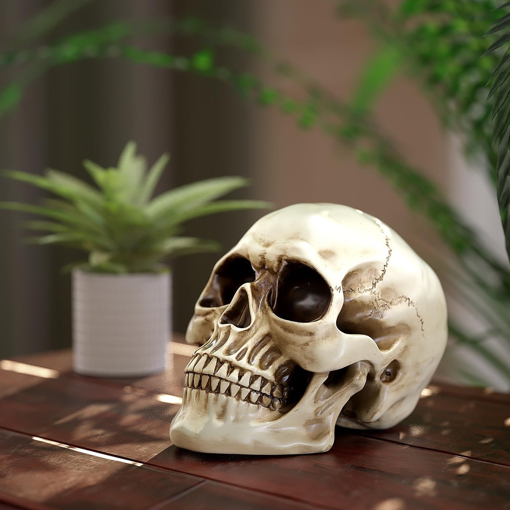 READAEER Halloween Skull Head, Life Size Resin Skull, Large Size Adult Skull Head Model for Home Decoration, Halloween Skull Statue, Human Skull Head Model (White)