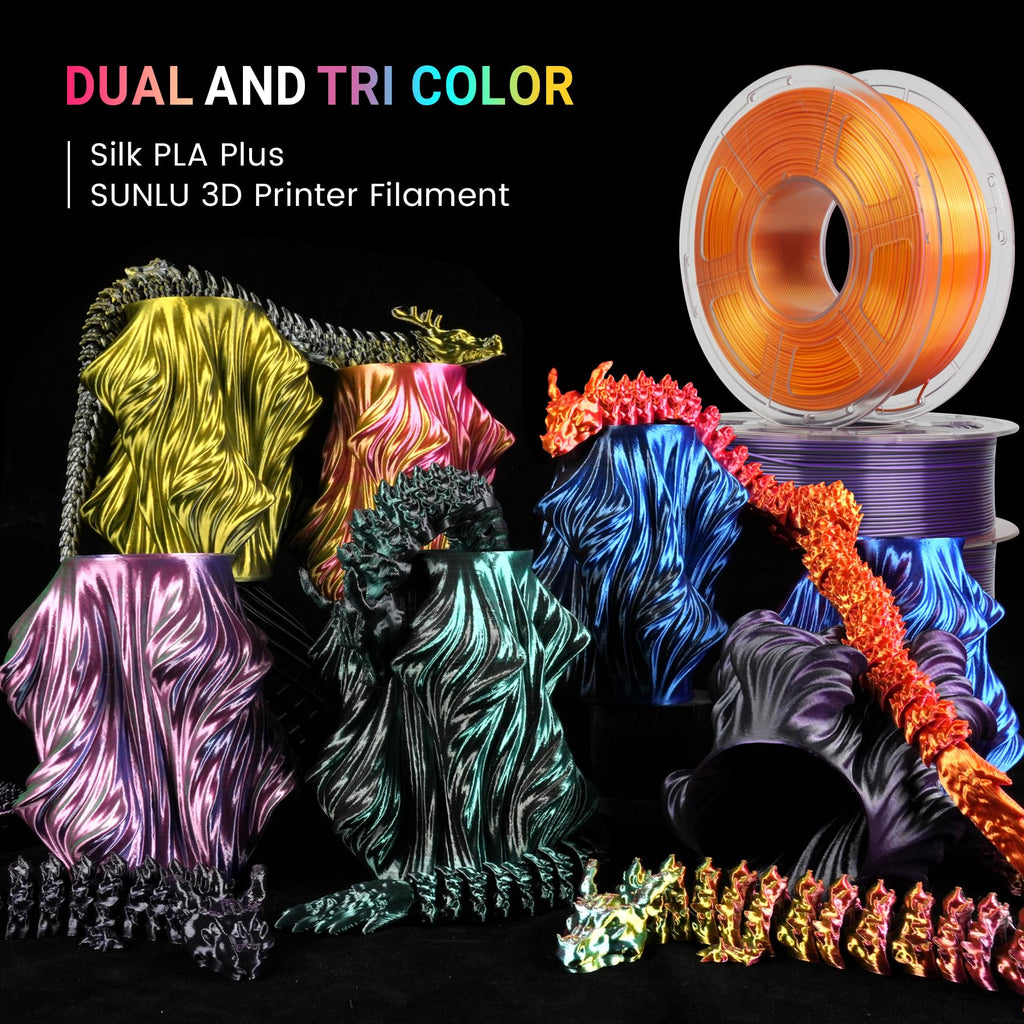 SUNLU Silk Triple Color Pla Filament, Silk PLA 3D Printer Filament 1.75mm, Shiny Silk Texture, Dimensional Accuracy +/- 0.02mm, 1KG Spool (2.2 lbs), PLA Silk Triple Color (Orange Blue Green)