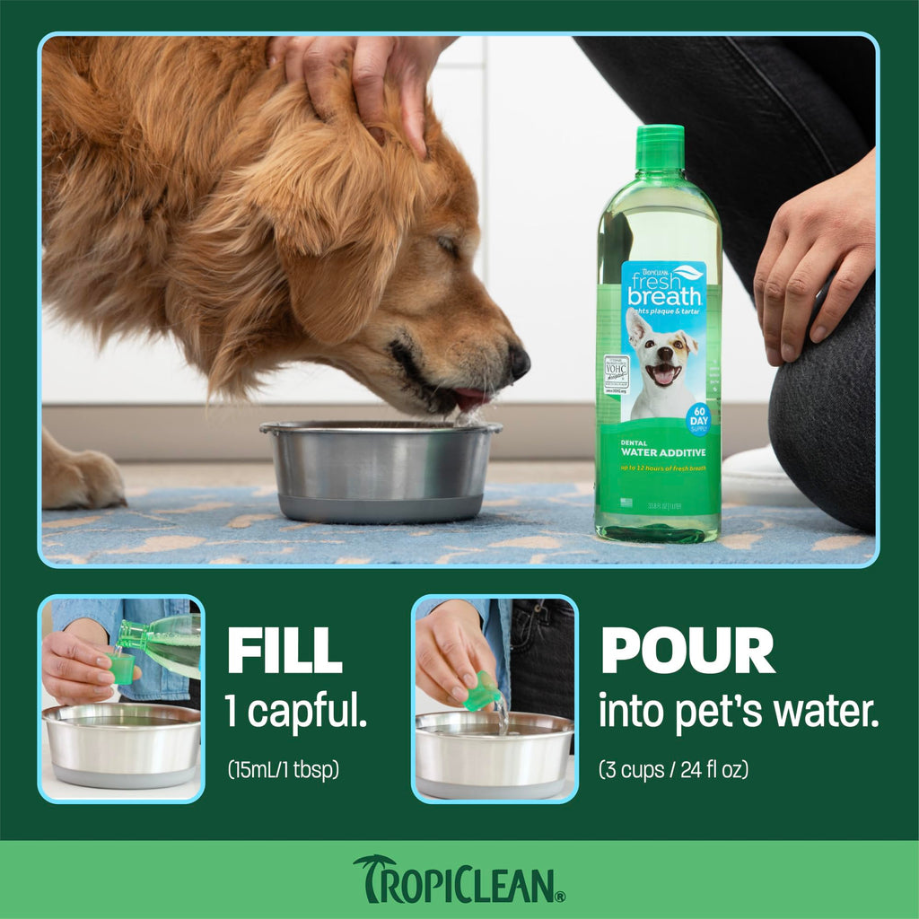 TropiClean Fresh Breath Dental Water Additive, Dog Breath Freshener, 33.8oz