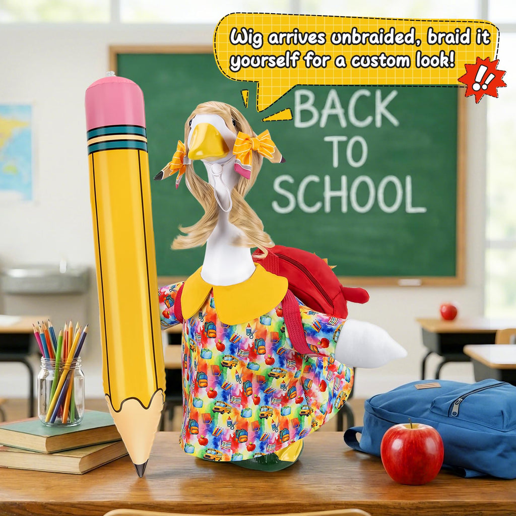 23" Back to School Porch Goose Outfit, Curly Wig (Statue not Included)