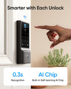 eufy Security Smart Lock Front Door Lever Set, Fingerprint Keypad Door Lock with Handle, Built-in Wi-Fi, App Control, Keyless Entry Deadbolt, 8 Months Battery, IP53 Waterproof, BHMA Certified